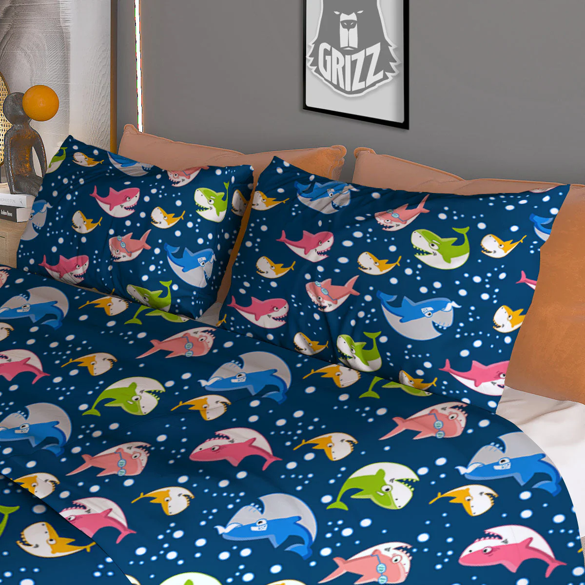 Baby Sharks Colorful Print Pattern Duvet Cover Bedding Set - Image 3