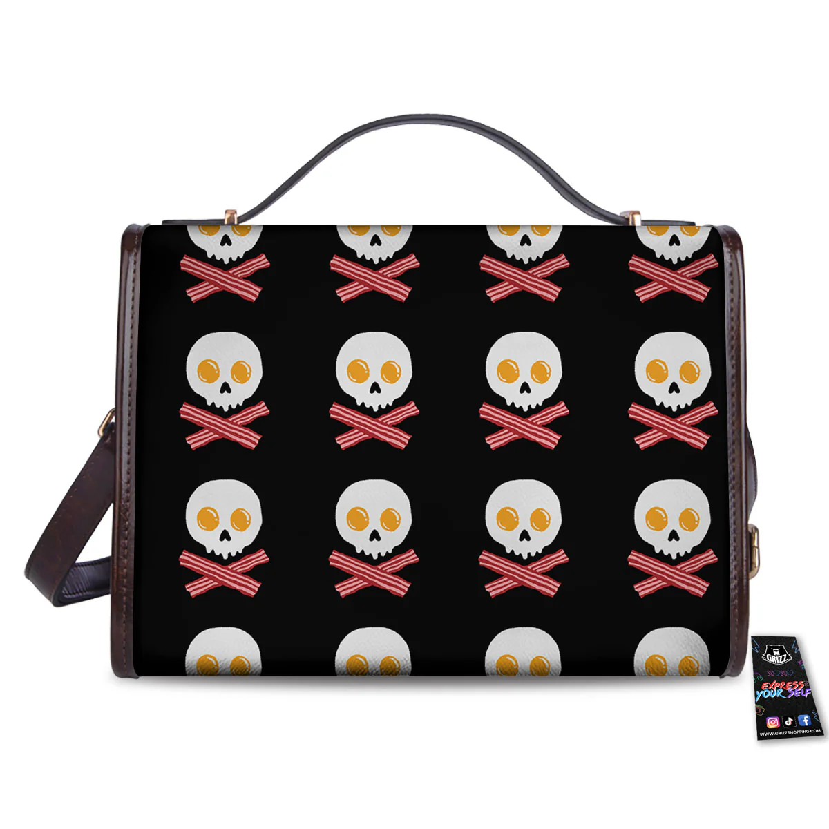 Bacon And Skull Fried Egg Print Pattern Women's Satchel Bag - Image 2