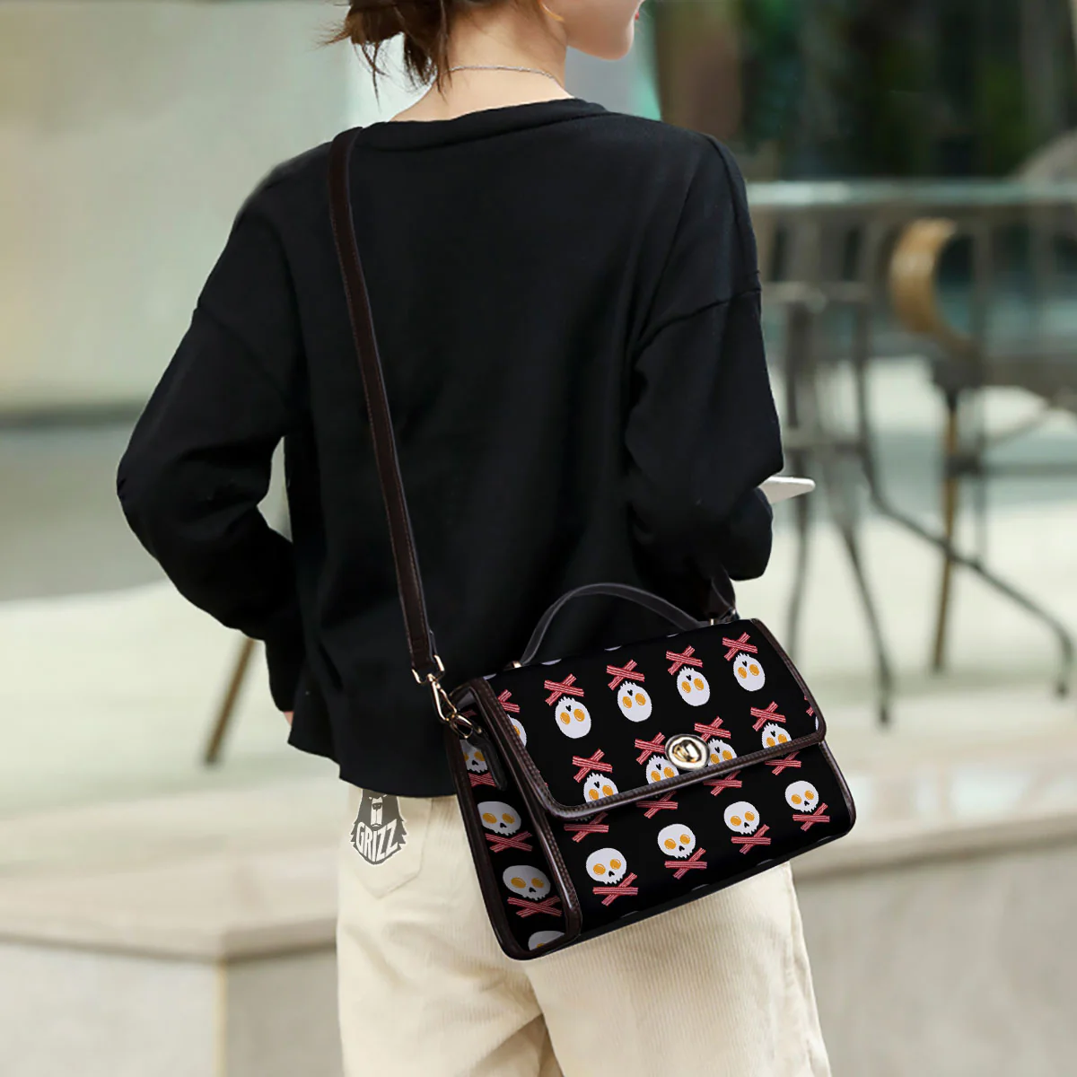 Bacon And Skull Fried Egg Print Pattern Women's Satchel Bag - Image 3