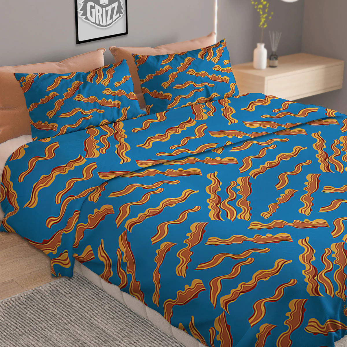 Bacon Blue Crispy Print Pattern Duvet Cover Bedding Set - Image 2