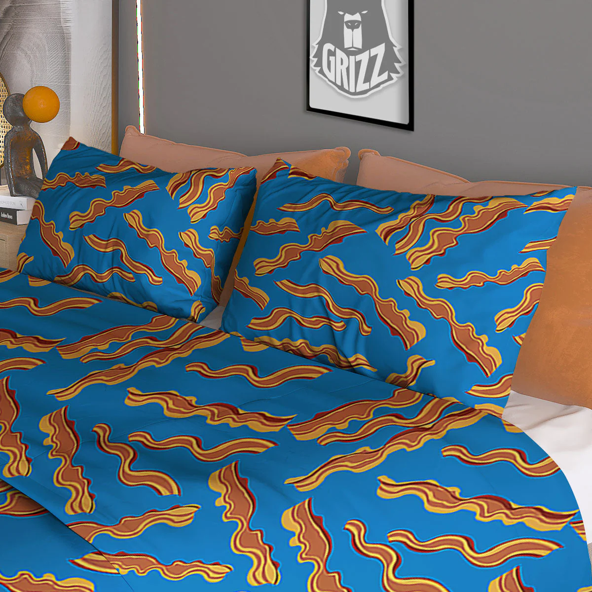 Bacon Blue Crispy Print Pattern Duvet Cover Bedding Set - Image 3