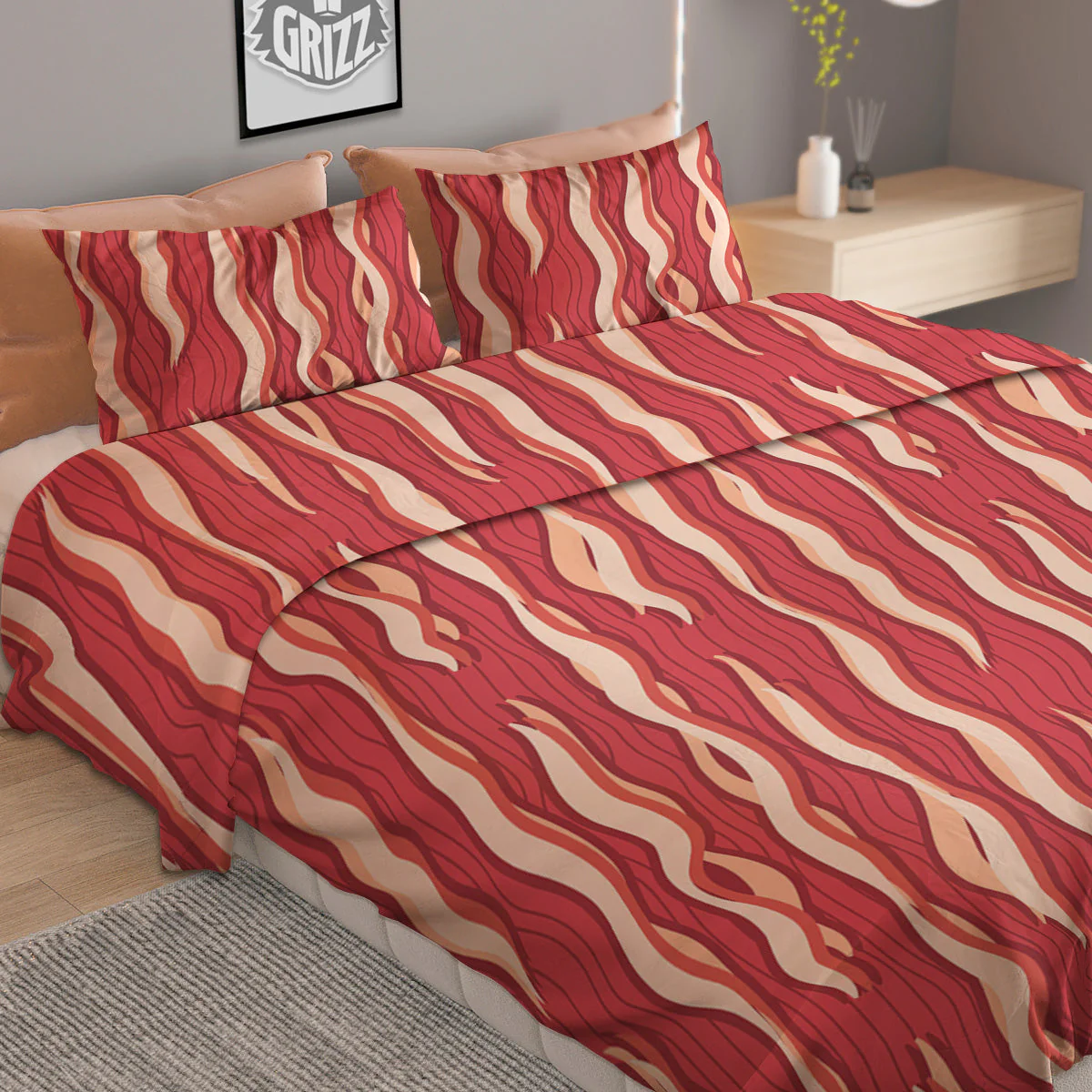 Bacon Texture Print Pattern Duvet Cover Bedding Set - Image 2