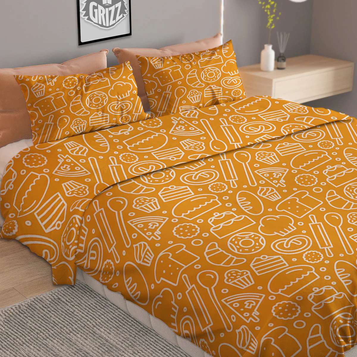 Bakery Yellow Print Pattern Duvet Cover Bedding Set - Image 2