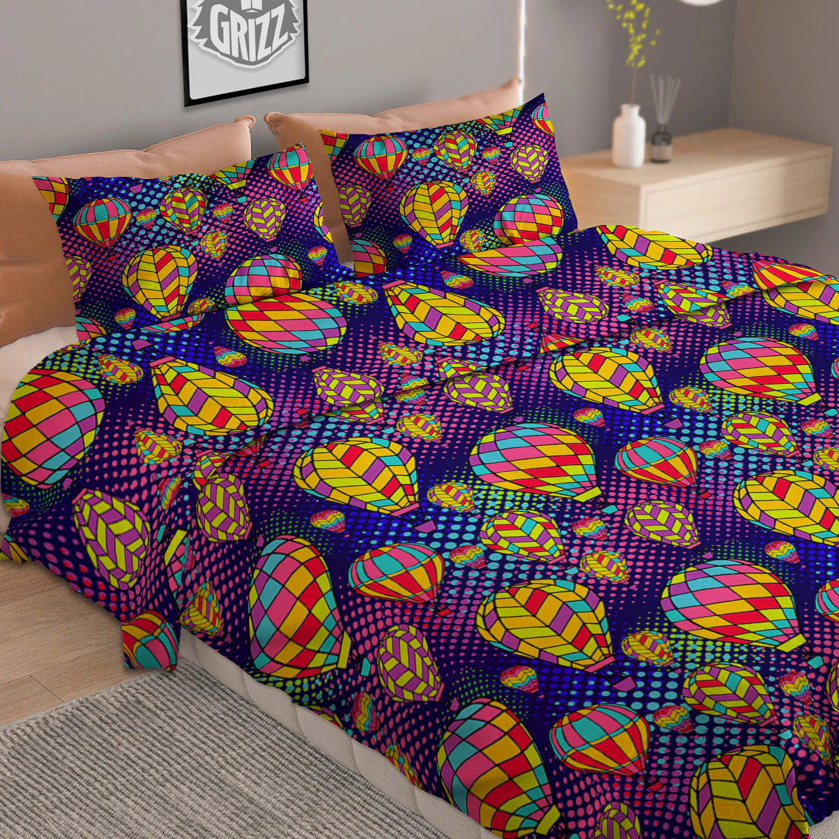 Balloon Air Retro Print Pattern Duvet Cover Bedding Set - Image 2