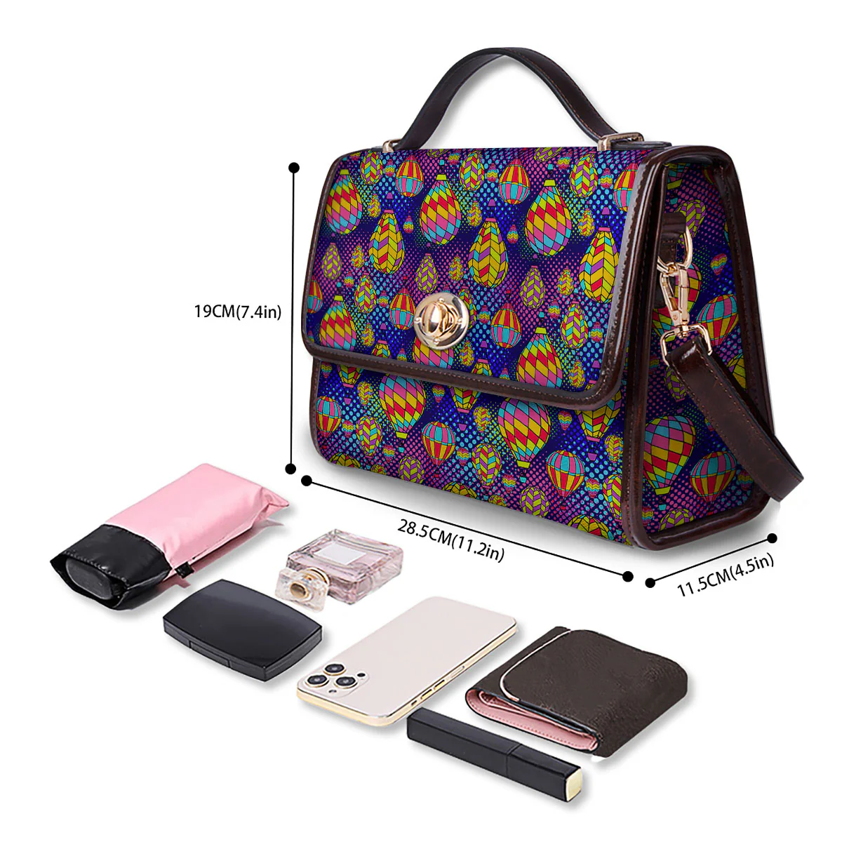 Balloon Air Retro Print Pattern Women's Satchel Bag - Image 4
