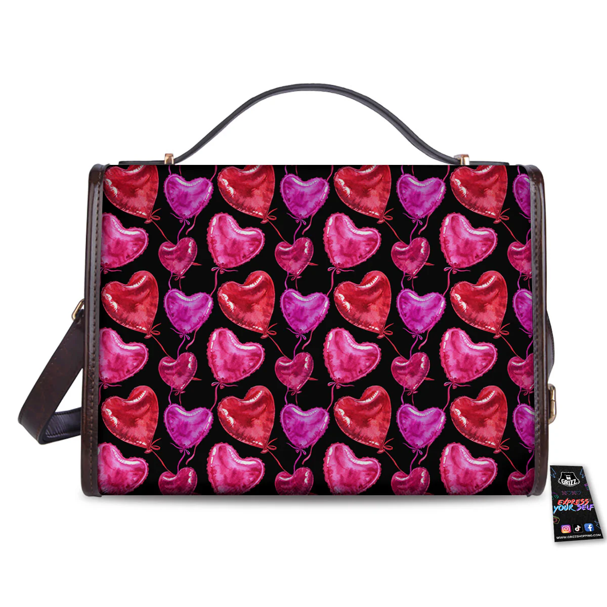 Balloon Red Heart Print Pattern Women's Satchel Bag - Image 2