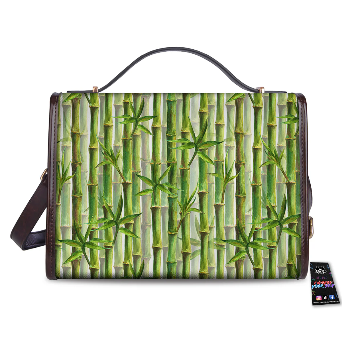 Bamboo Watercolor Print Pattern Women's Satchel Bag - Image 2