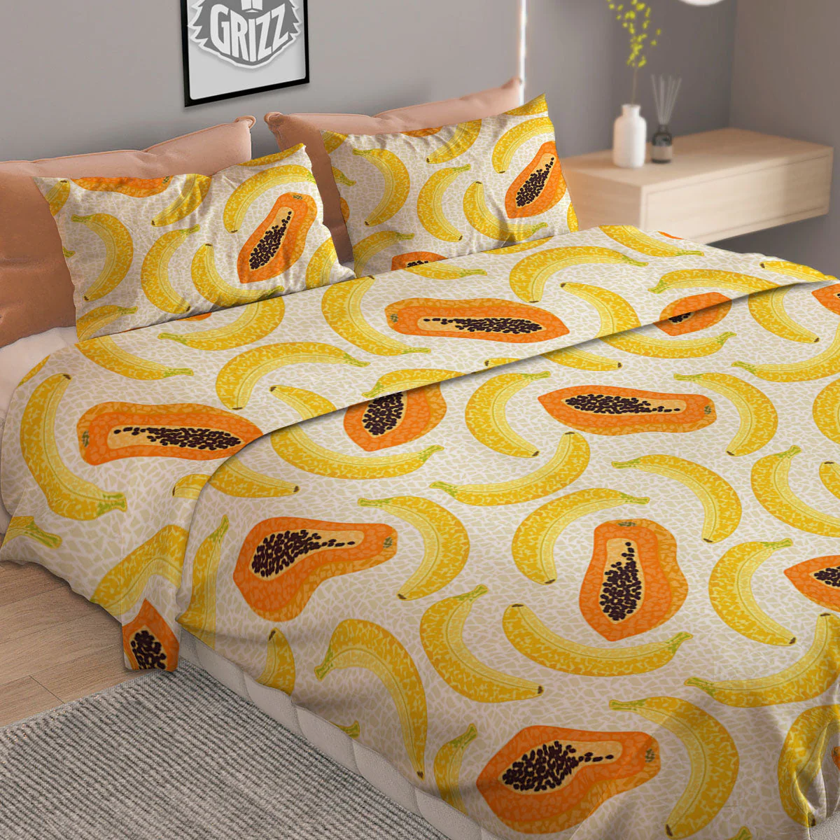 Banana And Papaya Print Pattern Duvet Cover Bedding Set - Image 2