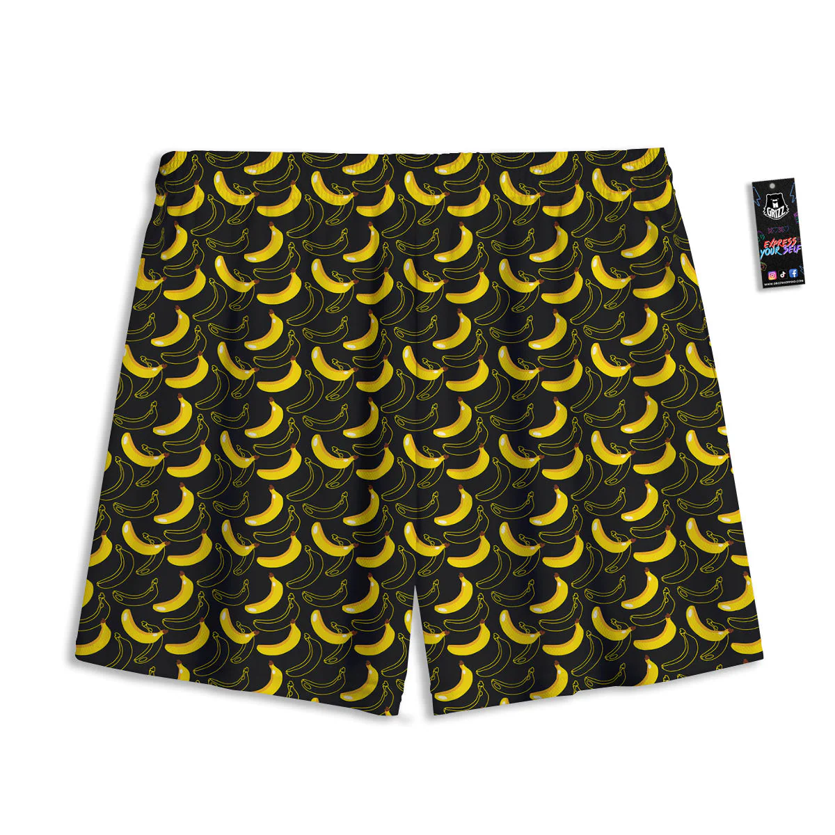 Banana Black Cartoon Print Pattern Mesh Shorts - Image 2