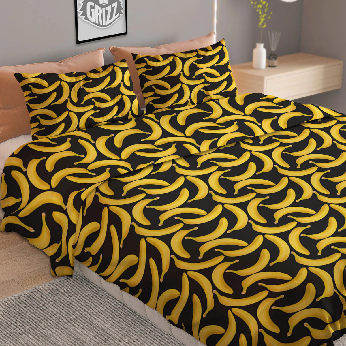 Banana Black Print Pattern Duvet Cover Bedding Set - Image 2