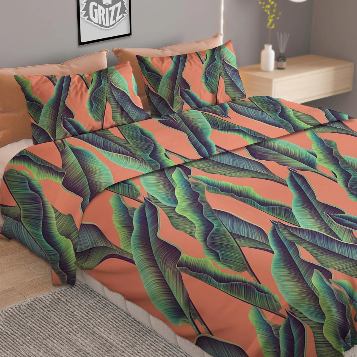 Banana Leaf Tropical Print Pattern Duvet Cover Bedding Set - Image 2