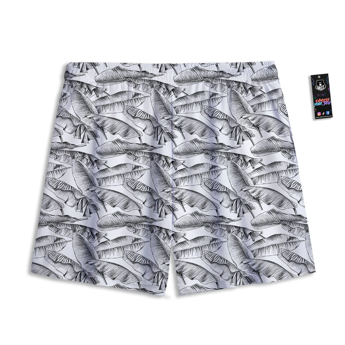 Banana Leaf White And Black Print Mesh Shorts - Image 2