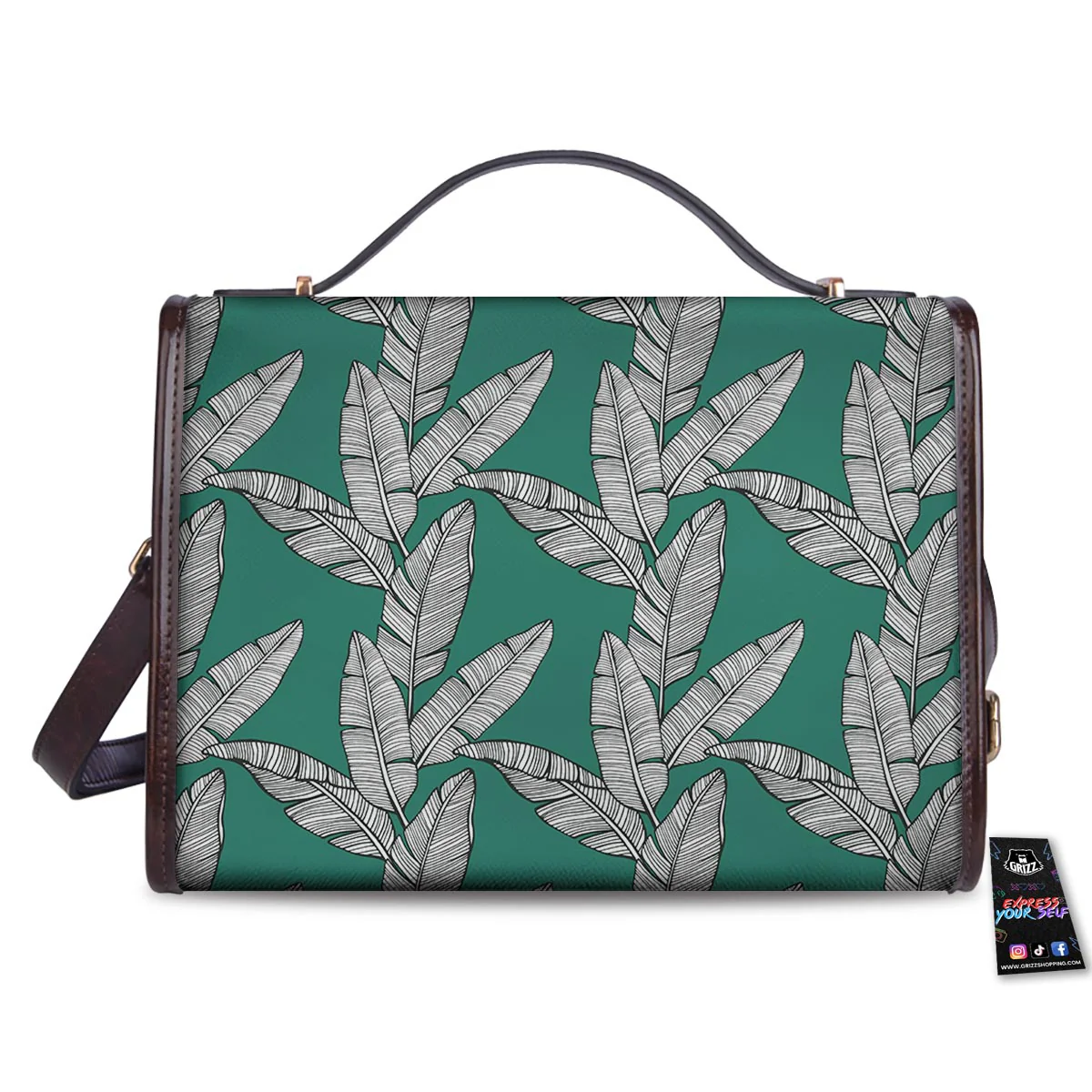 Banana Leaves Teal Print Pattern Women's Satchel Bag - Image 2