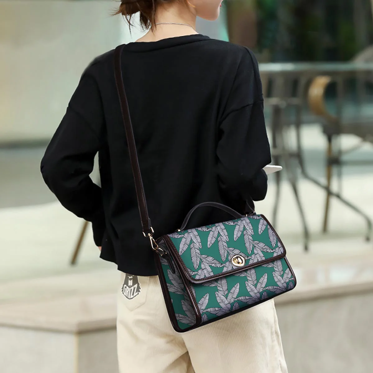 Banana Leaves Teal Print Pattern Women's Satchel Bag - Image 3