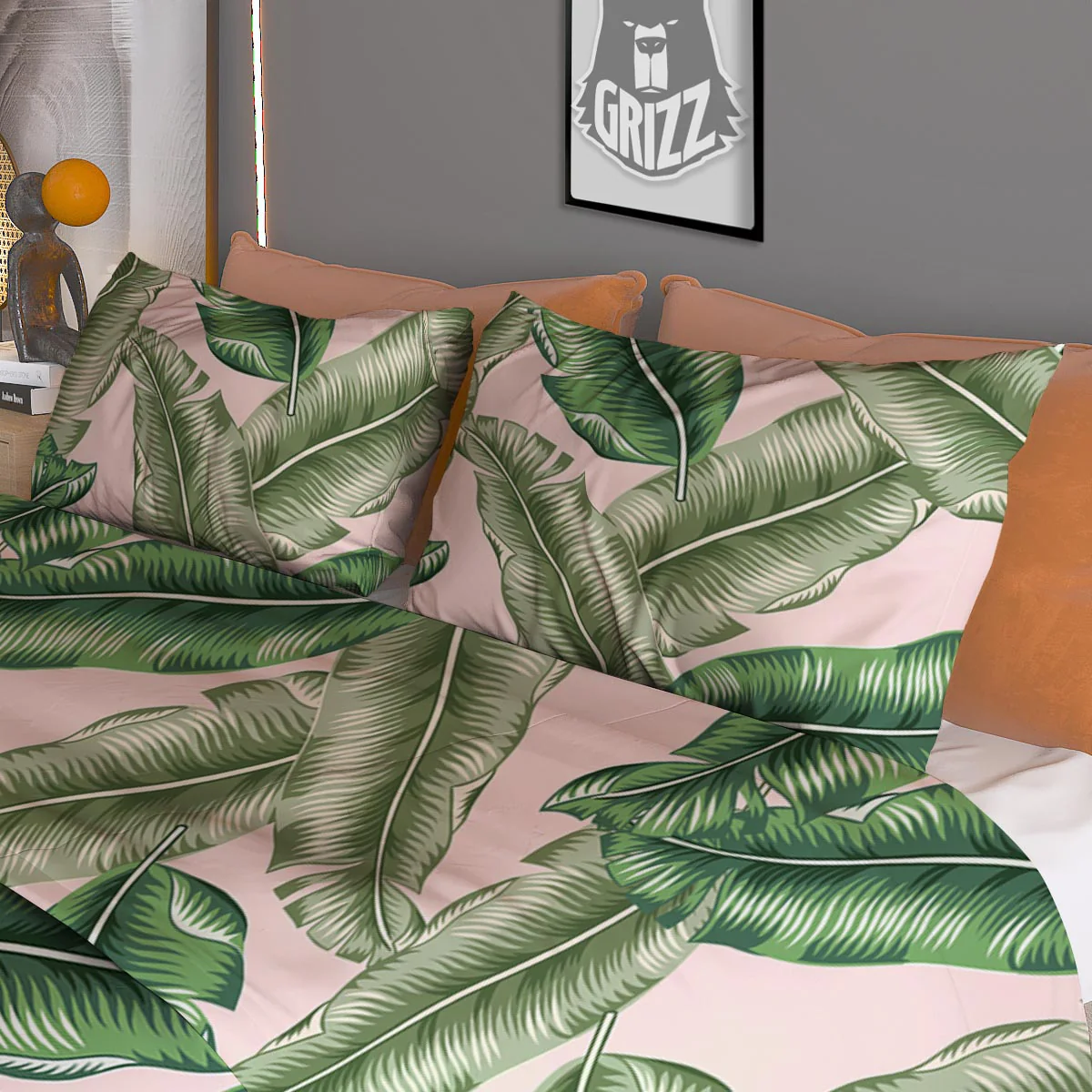 Banana Leaves Tropical Print Pattern Duvet Cover Bedding Set - Image 3