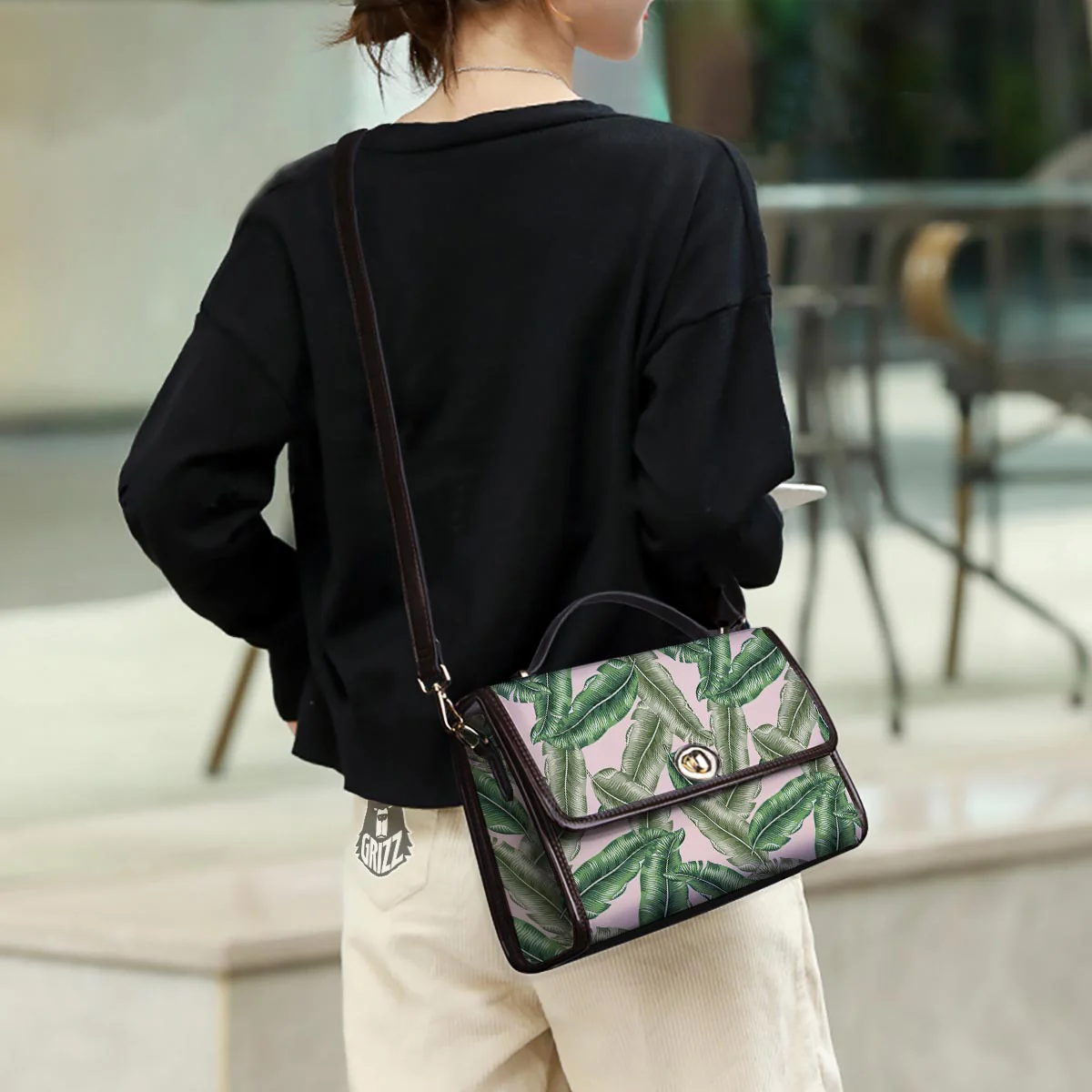Banana Leaves Tropical Print Pattern Women's Satchel Bag - Image 3