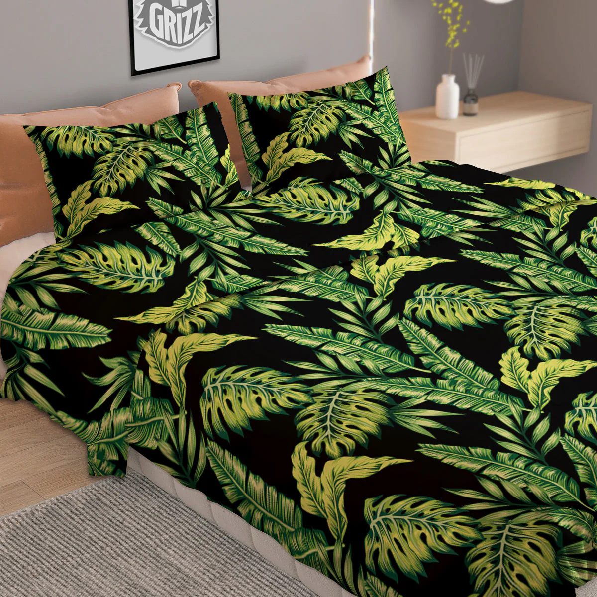 Banana Palm Leaf Print Pattern Duvet Cover Bedding Set - Image 2