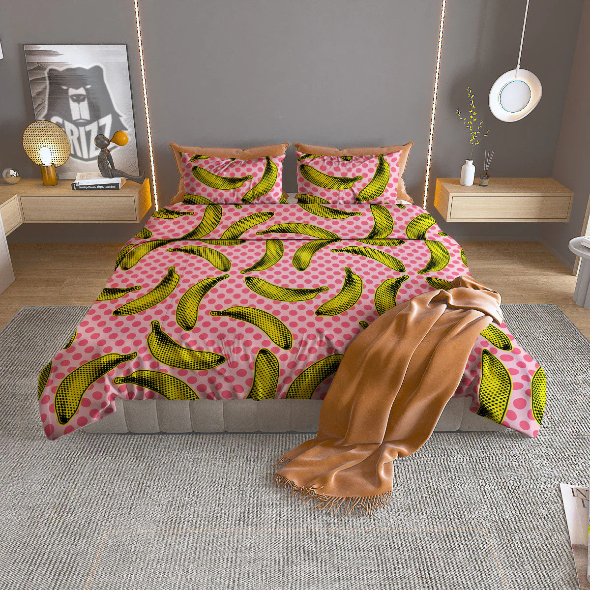 Banana Polka Dot Print Pattern Duvet Cover Bedding Set