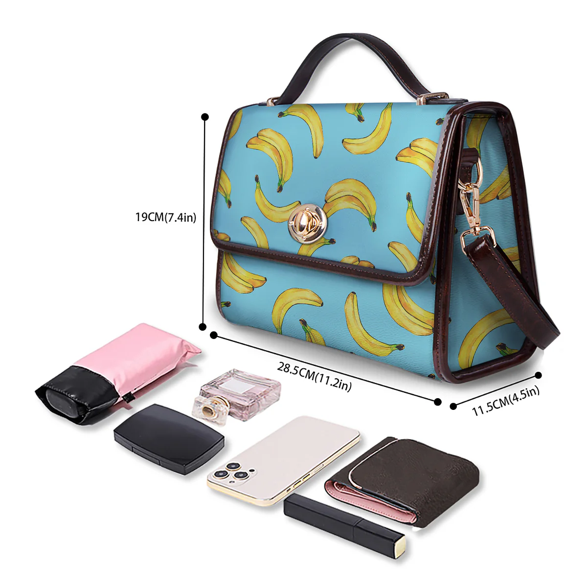 Banana Watercolor Print Pattern Women's Satchel Bag - Image 4