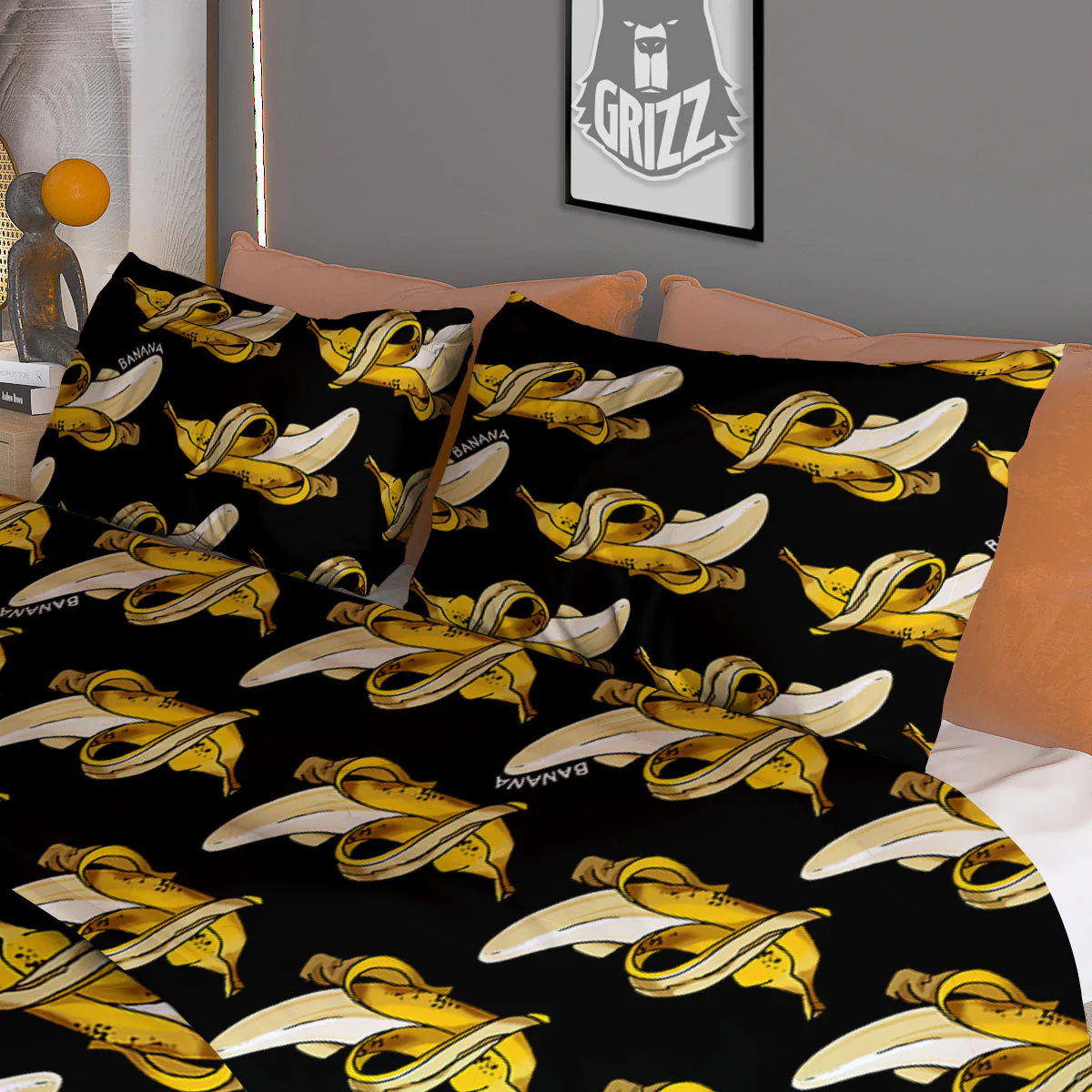 Banana Yellow And Black Print Pattern Duvet Cover Bedding Set - Image 3
