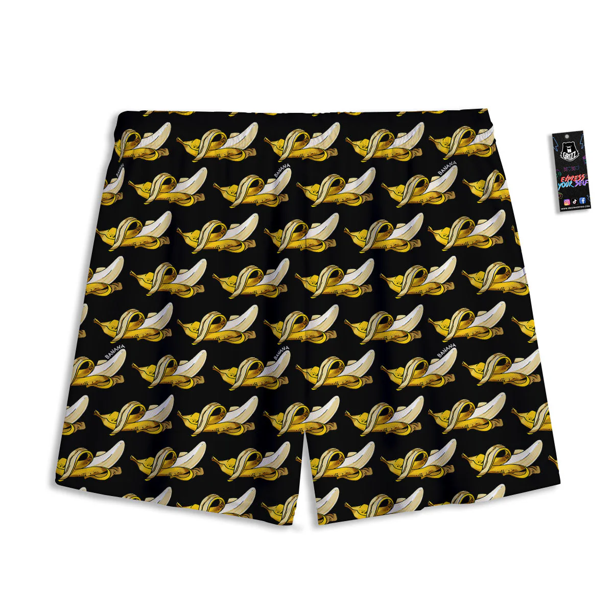 Banana Yellow And Black Print Pattern Mesh Shorts - Image 2