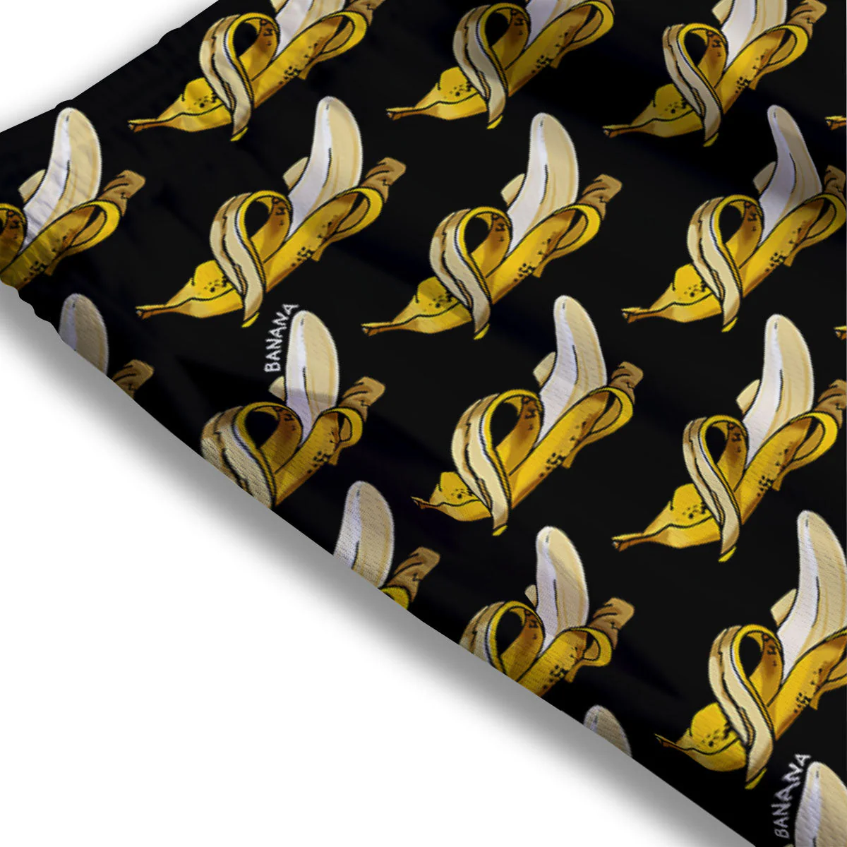 Banana Yellow And Black Print Pattern Mesh Shorts - Image 3