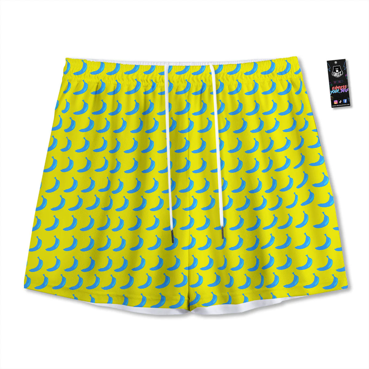 Banana Yellow And Blue Print Pattern Mesh Shorts