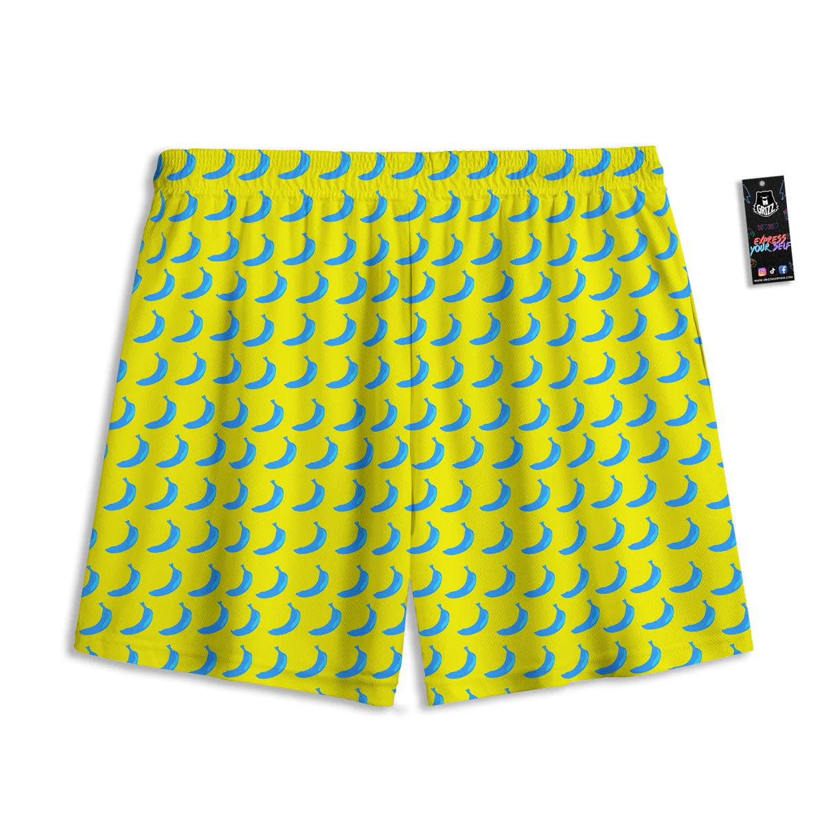 Banana Yellow And Blue Print Pattern Mesh Shorts - Image 2