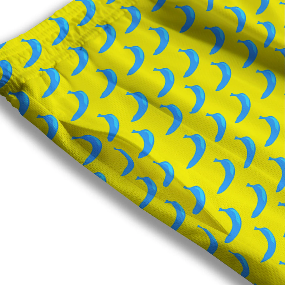 Banana Yellow And Blue Print Pattern Mesh Shorts - Image 3