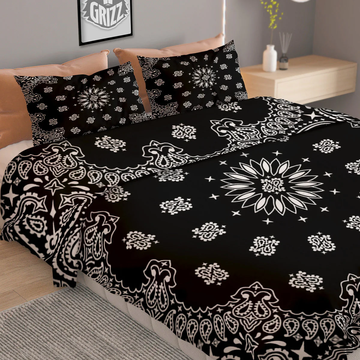 Bandana Black Paisley Print Duvet Cover Bedding Set - Image 2