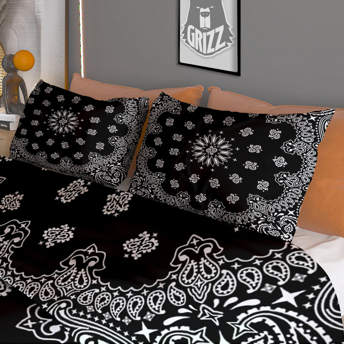 Bandana Black Paisley Print Duvet Cover Bedding Set - Image 3