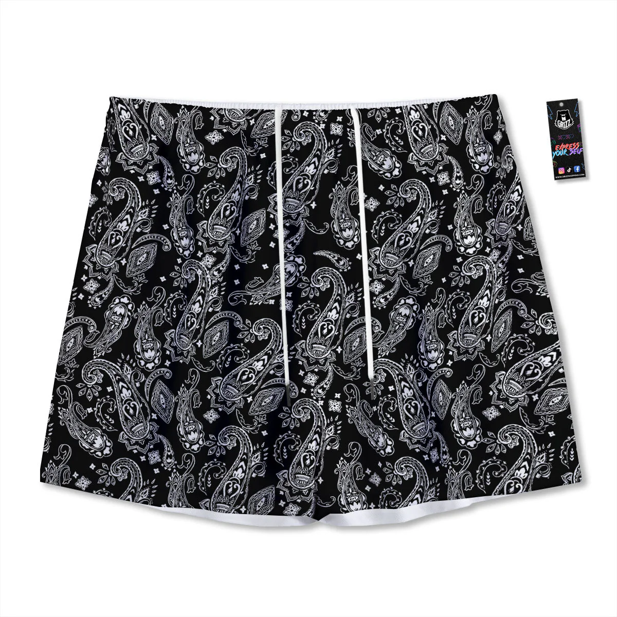 Bandana Black Paisley Print Pattern Mesh Shorts