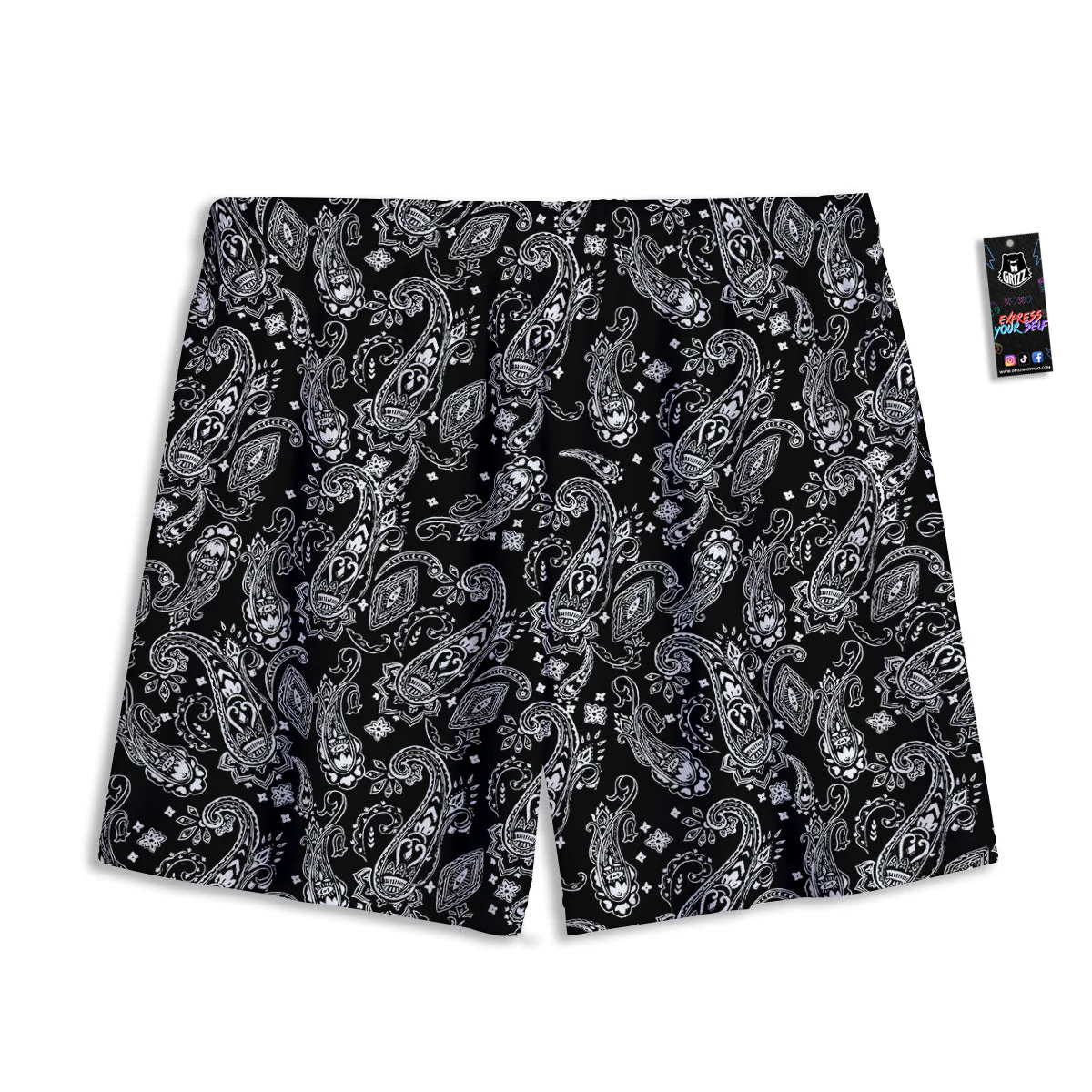 Bandana Black Paisley Print Pattern Mesh Shorts - Image 2