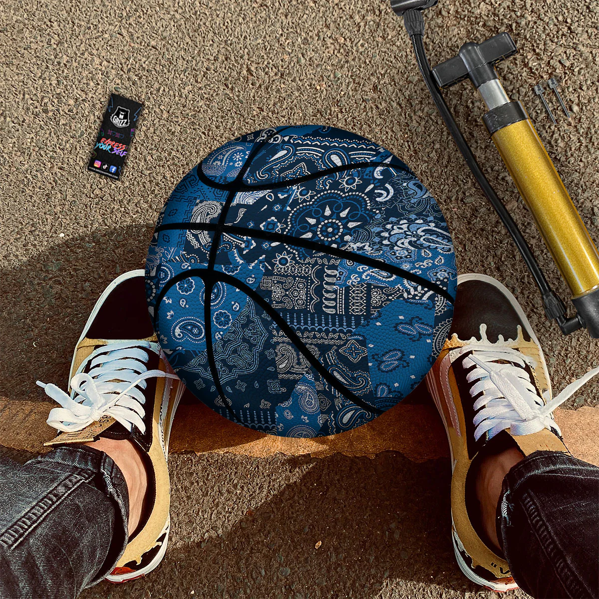 Bandana Blue Paisley Print Pattern Basketball - Image 3