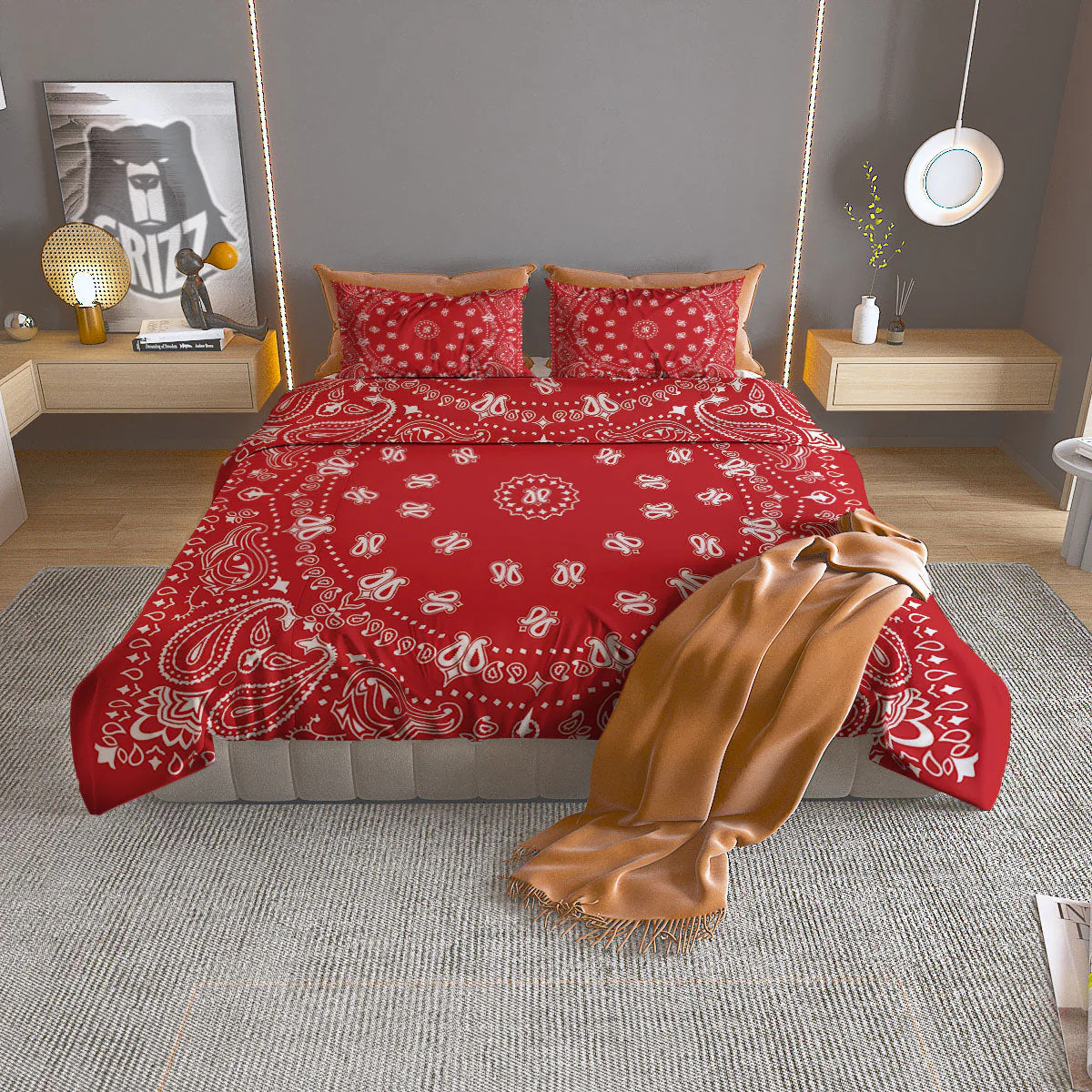 Bandana Red Paisley Print Duvet Cover Bedding Set