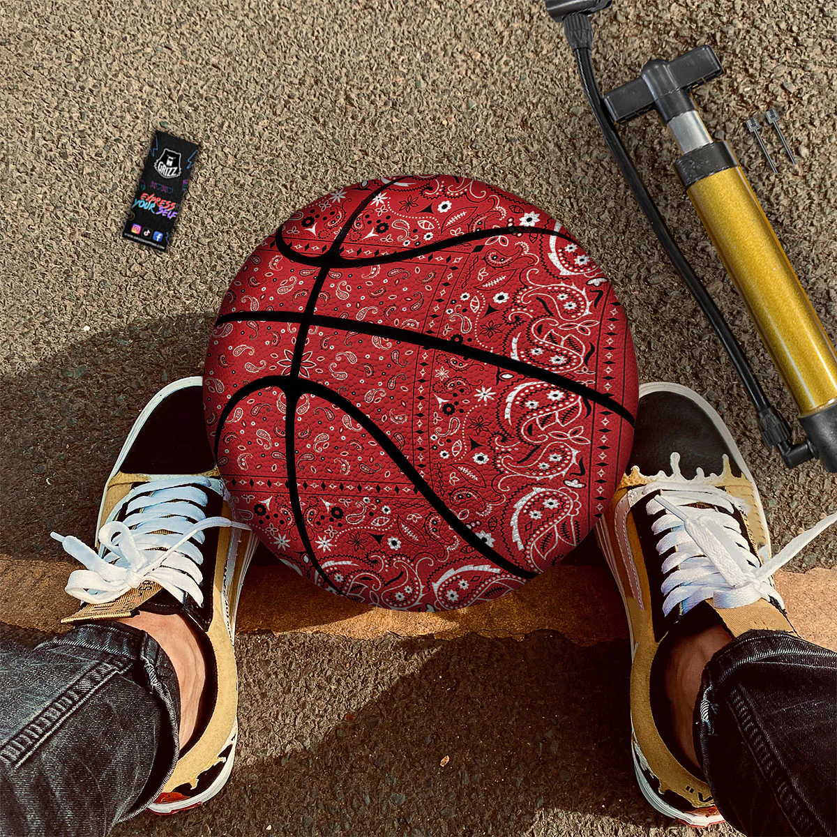 Bandana Red Paisley Print Pattern Basketball - Image 2