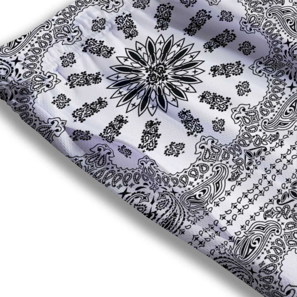 Bandana White And Black Paisley Print Pattern Mesh Shorts - Image 3