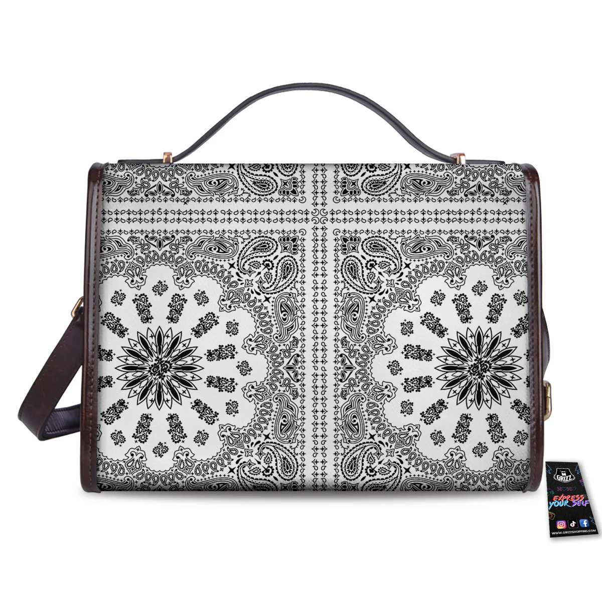 Bandana White And Black Paisley Print Pattern Women's Satchel Bag - Image 2
