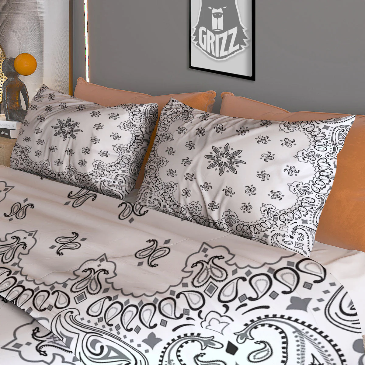 Bandana White And Black Print Duvet Cover Bedding Set - Image 3