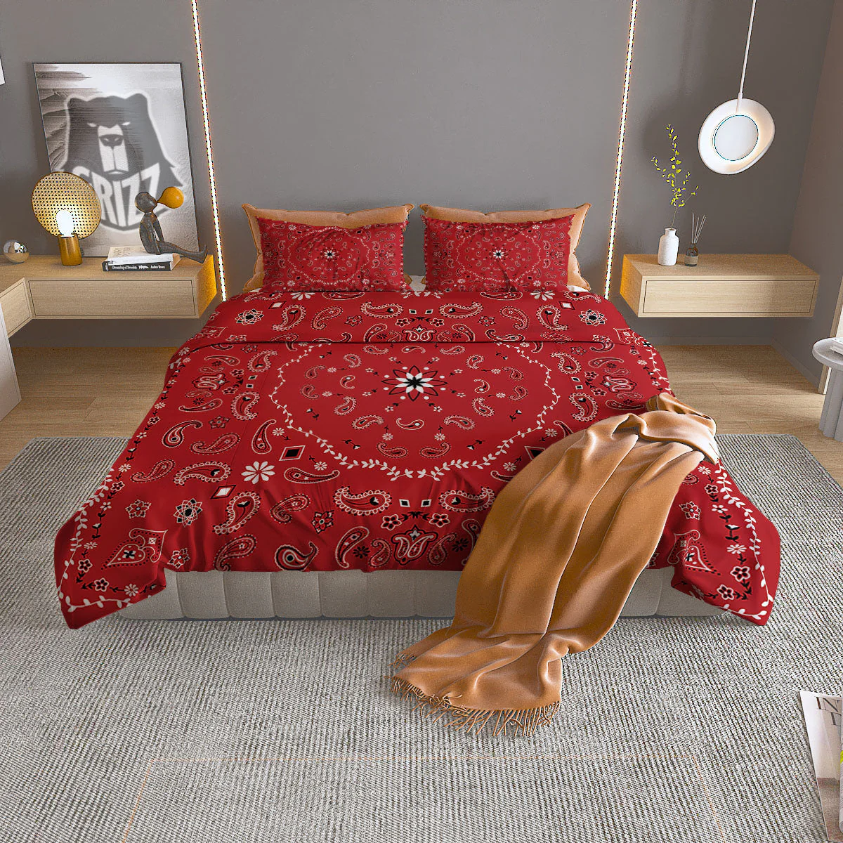 Bandana White And Red Print Duvet Cover Bedding Set