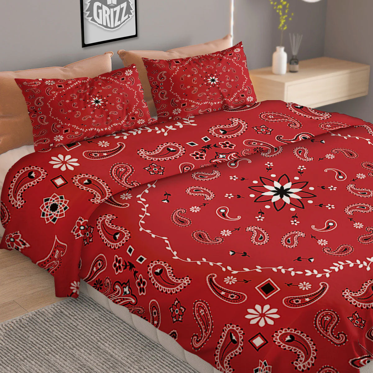Bandana White And Red Print Duvet Cover Bedding Set - Image 2