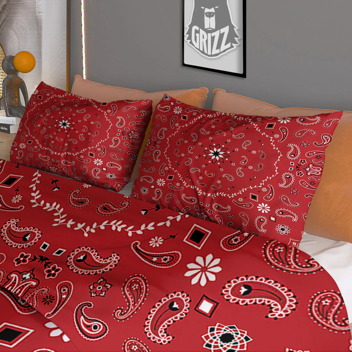 Bandana White And Red Print Duvet Cover Bedding Set - Image 3