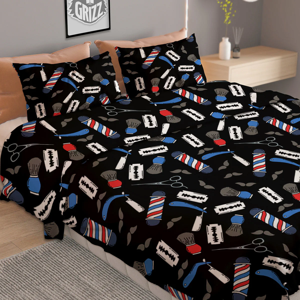 Barber Equipment Print Pattern Duvet Cover Bedding Set - Image 2