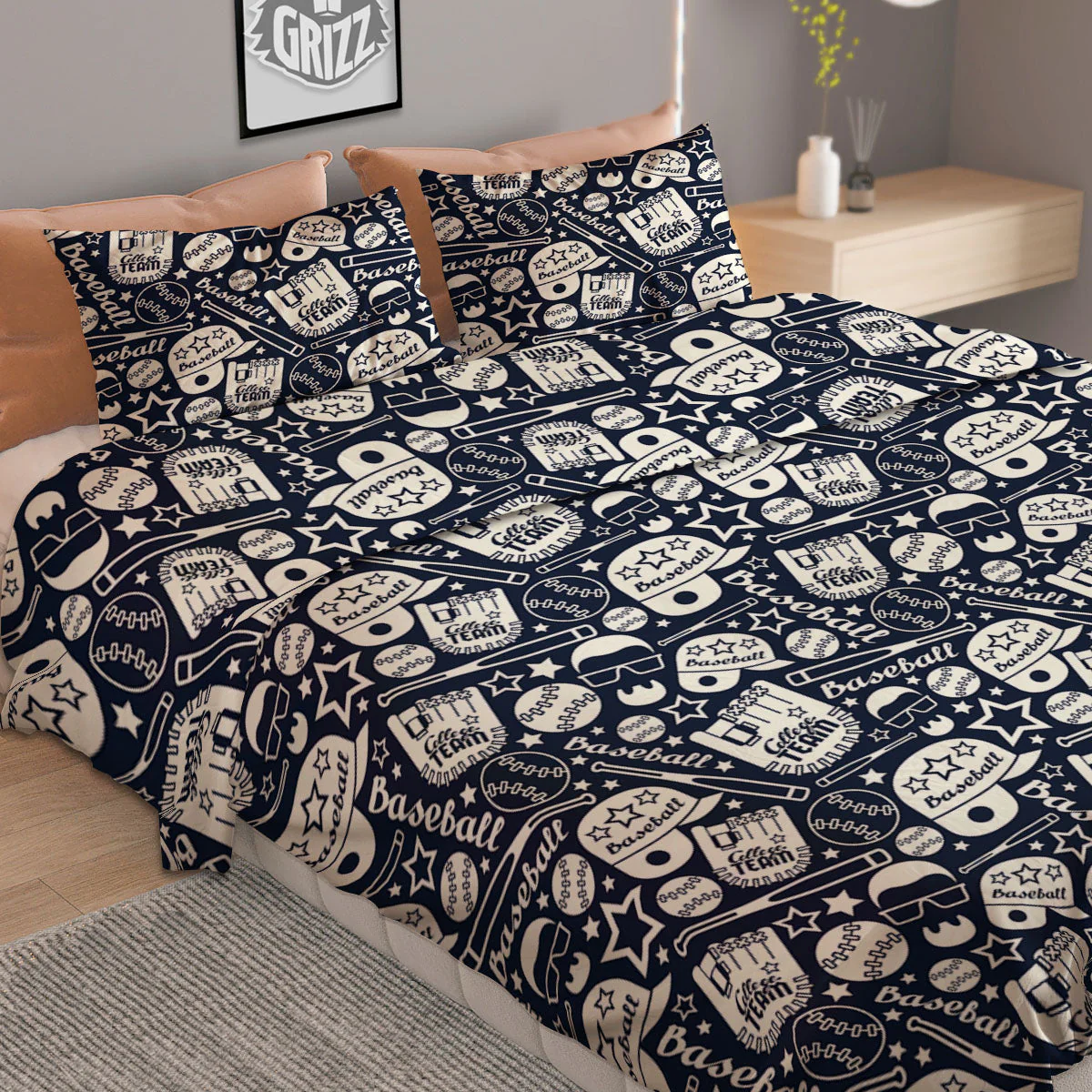 Baseball Black Print Pattern Duvet Cover Bedding Set - Image 2