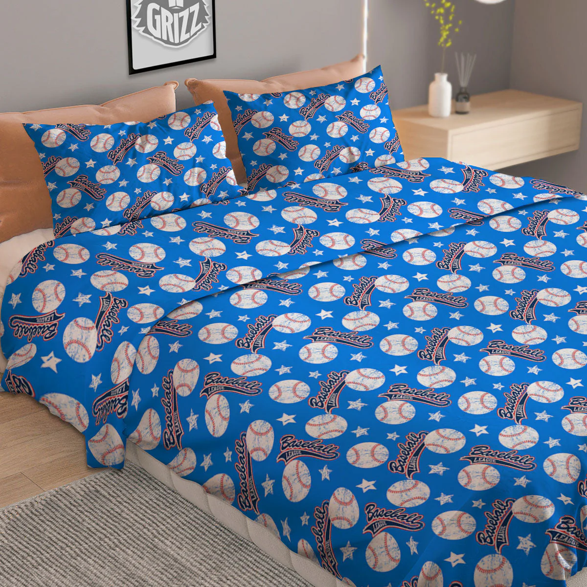 Baseball Blue Print Pattern Duvet Cover Bedding Set - Image 2
