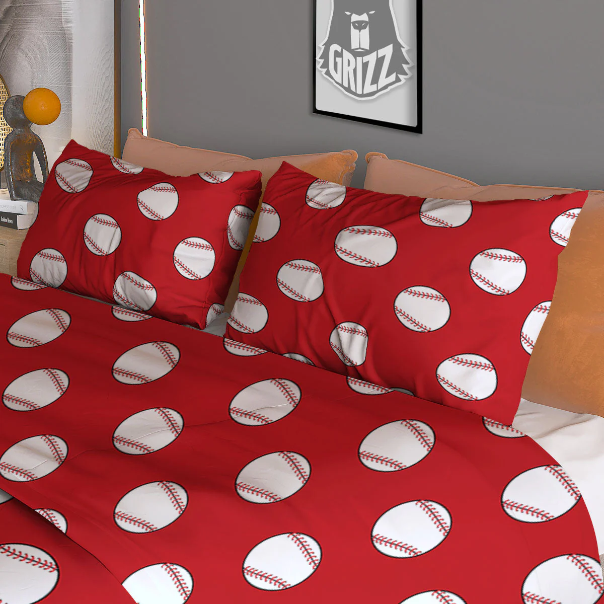 Baseball Red Print Pattern Duvet Cover Bedding Set - Image 3