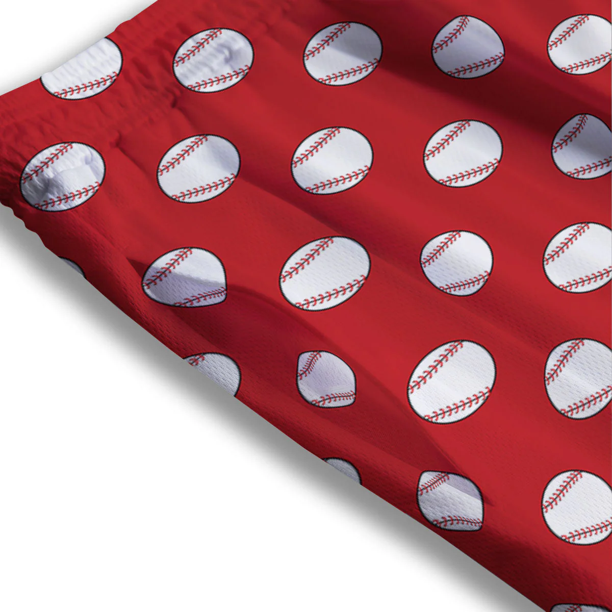 Baseball Red Print Pattern Mesh Shorts - Image 3