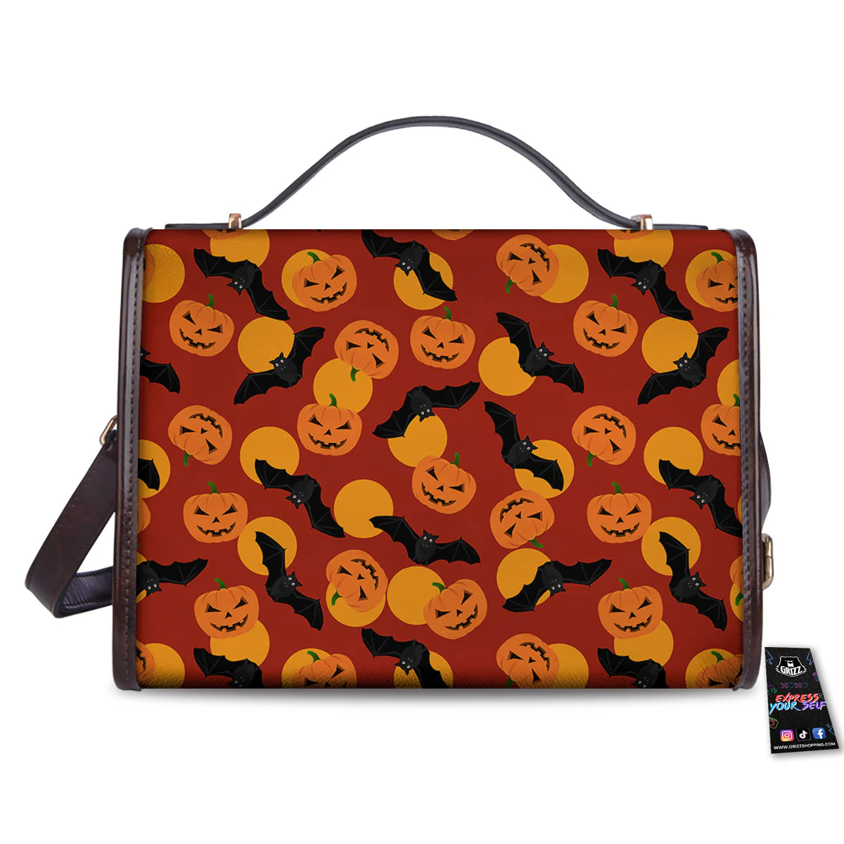 Bat And Pumpkin Halloween Print Pattern Women's Satchel Bag - Image 2