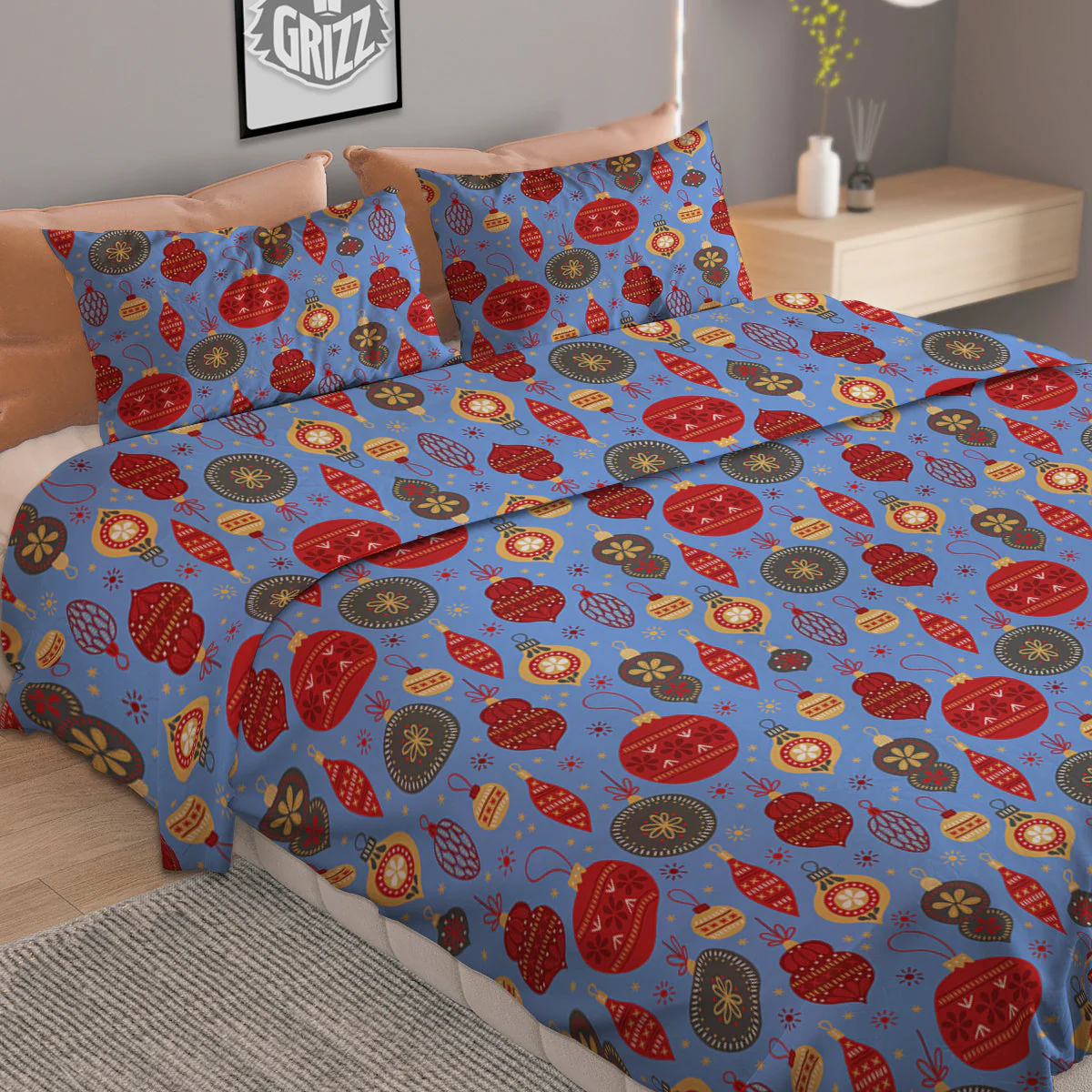 Baubles Christmas Print Pattern Duvet Cover Bedding Set - Image 2