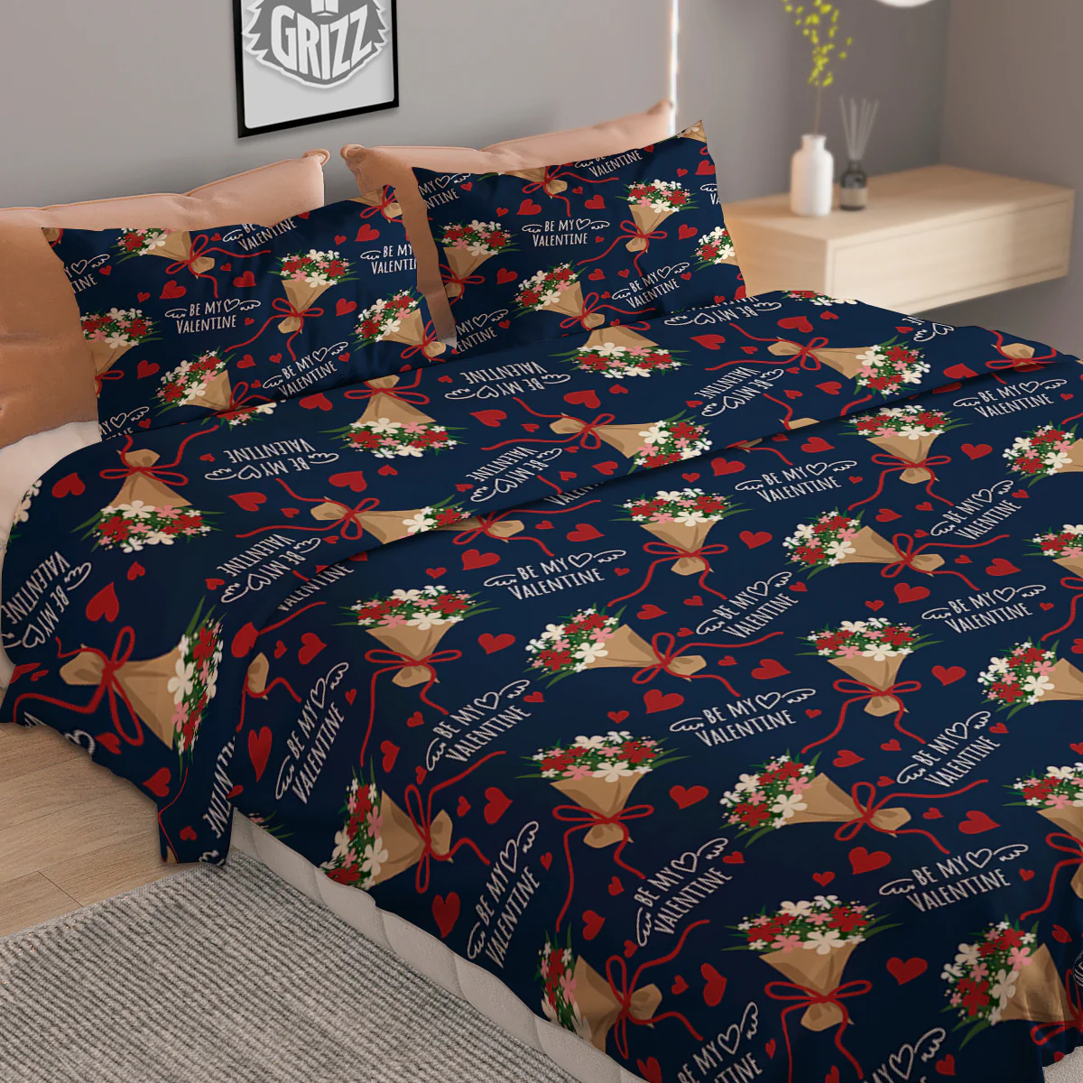 Be My Valentine Floral Print Pattern Duvet Cover Bedding Set - Image 2